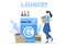 Laundry with Wash and Drying Machines in Flat Background Illustration. Dirty Cloth Lying in Basket and Women are Washing Clothes