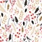 Laurel leaves and spruce twigs Christmas seamless pattern