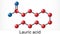 Lauric acid, dodecanoic acid, C12H24O2 molecule. It is a saturated fatty acid