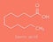 Lauric dodecanoic acid molecule. Common saturated medium chain fatty acid. Skeletal formula.