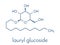 Lauryl glucoside dodecyl glucoside non-ionic surfactant molecule. Mild detergent, often used in cosmetics, shampoos, etc..