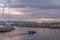 Lausanne, Switzerland - November 02, 2020: Two people kayaking in Ouchy port, Lausanne