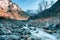 Lauterbrunen Valey and the path to the mountains in Stechelberg