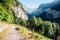 Lauterbrunnen mountain hiking trail road in Switzerland