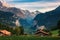 Lauterbrunnen valley in the Swiss Alps viewed from the alpine village of Wengen