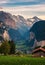 Lauterbrunnen valley in the Swiss Alps viewed from the alpine village of Wengen