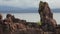 Lava field on the coast of the Iturup island. Yankito plateau.