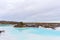 A lava field with geothermal water near Grindavik in Iceland.