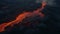 Lava flowing near volcano at night, glowing molten rocks, dramatic volcanic landscape, natural phenomenon. Generative ai