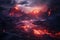 lava flowing towards the sky and a mountain, in the style of eerie dreamscapes