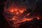 lava glowing at night in a volcanic eruption