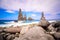 Lava islets in Ribeira da Janela at stony beach - Wild and beautiful coast with rock formations in the ocean near Porto Moniz on