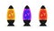 Lava lamp with colorful fluid bubbles. Set of retro lava lamps with luminous abstract shapes