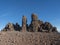 Lava rock formation at top Roque de los Muchachos mountain peak in Caldera Taburiente La Palma at Canary Islands