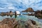 Lava rocks natural volcanic pools in Porto Moniz, Madeira, Portugal