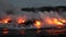 Lava running in the ocean from volcanic lava eruption on Big Island Hawaii. Seen from lava boat tour. Lava from Kilauea