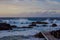 Lava stones on the beach of Piscinas Naturais Biscoitos. Atlantic Ocean. Terceira Azores, Portugal.