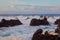 Lava stones on the beach of Piscinas Naturais Biscoitos. Atlantic Ocean. Terceira Azores, Portugal.