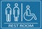 Lavatory Line Icon Set. Rest Room Signage on blue background. rest room Symbol Vector