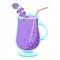 Lavender cocktail in a glass goblet with a straw. Vector illustration