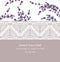 Lavender delicate lace card. Springtime Summer fresh natural wedding card. Vector illustration