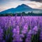 Lavender Dreamscape: A Serene View of a Mountainous Horizon