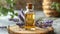 Lavender Essential Oil in Glass Bottle with Twigs for Aromatherapy and Relaxation