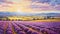 Lavender Field At Sunset In Paris: Realistic Landscape Oil Painting