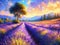 Lavender fields summer landscape in Provence at sunset, oil painting on canvas