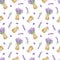 Lavender flowers, beige vintage jar seamless pattern, symbol of French Provence region, summer and vacation design, hand drawn