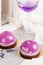 Lavender french mousse cakes with pink mirror glaze