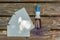 Lavender, handkerchiefs and nasal spray for immediate help with cold as a wooden background photographed from above