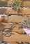 Lavender harvesting Lavender bunch on wooden table with sunlight Aromatherapy