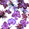 Lavender Hibiscus Illustration. Indigo Flower Textile. Purple Watercolor Illustration. Floral Textile. Seamless Leaves. Pattern Te