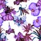Lavender Hibiscus Leaf. Purple Flower Leaf. Blue Watercolor Backdrop. Floral Illustration. Seamless Background. Pattern Textile. T