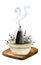 Lavender incense burner cone for aromatherapy illustration. Aroma pyramid stick with smoke with purple avender flowers