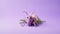 Lavender Knitted Cricket Toy On A Purple Background