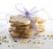Lavender and lemon shortbread cookies shaped like flowers
