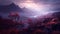 Lavender Mountains with a pink sky. AI Generated