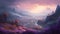 Lavender Mountains with a pink sky. AI Generated