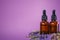 Lavender oil.Aroma of lavender.Essence with lavender scent. Aromatherapy and massage. glass bottles of essential oil and