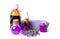 Lavender oil and purple wellness set with flowers