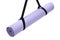Lavender rolled yoga mat with black handy carrying strap