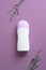 Lavender shampoo bottle mockup. Natural cosmetic products. Flat lay, top view
