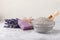 Lavender spa.Sea salt,lavender flowers,aroma candle,body cream and handmade soap