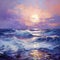 Lavender Symbolism Seascape Abstract Oil Painting With Ocean Waves And Sunset