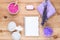 lavender theme: a clean sheet of notepad and objects with lavender for spa