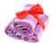 Lavender towel with red ribbon