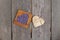 Lavender in wooden heart-shaped box and tangram puzzle in heart shape