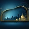 A lavish blue and gold background with elegant floral designs and a stunning mosque silhouette.